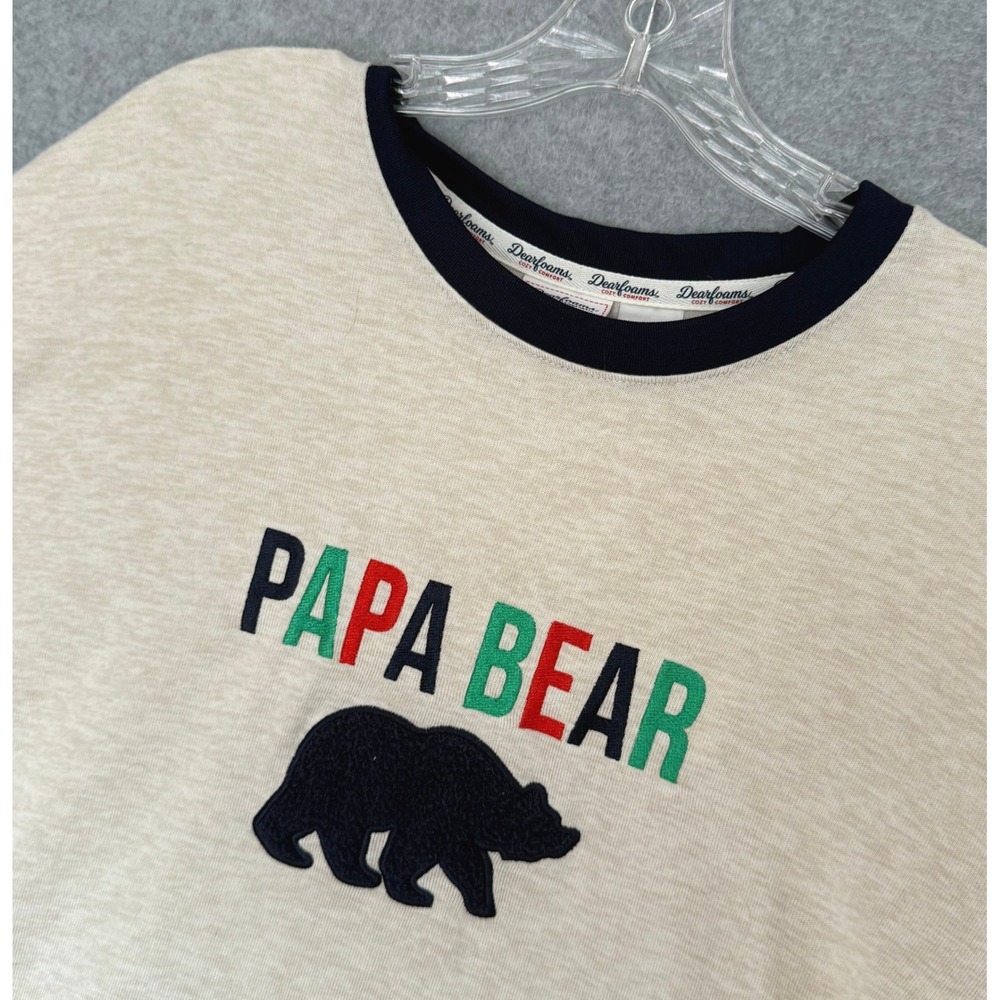 Dearfoams Papa Bear Pajama Top Mens XL Oatmeal Heather Long Sleeve Ringer Shirt